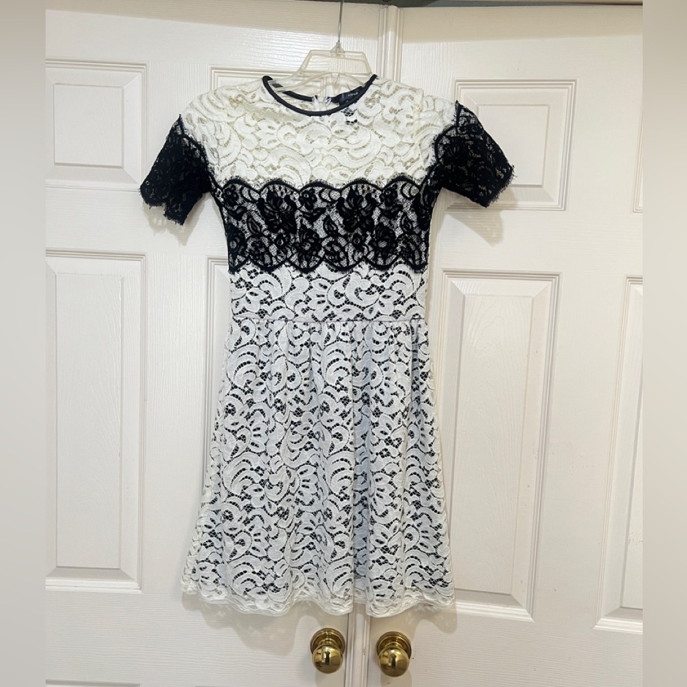 Aqua Lace White Black Mini Short Sleeve Party Going Out Wedding Guest Dress S